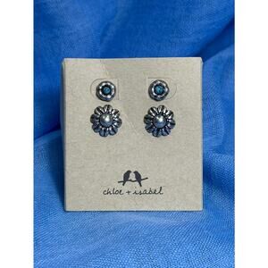 CHLOE + ISABEL southwestern turquoise n silver floral stud earring set - E583BLS